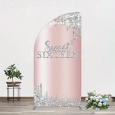 Lofaris Glitter Rose Gold Sweet 16 Birthday Half Moon Arch Backdrop